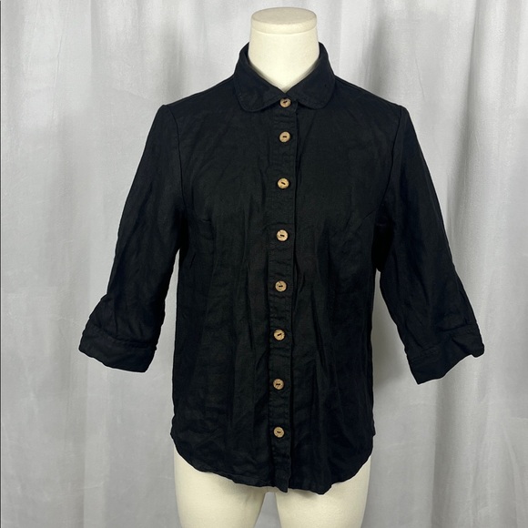 notPERFECTLINEN Tops - Not Perfect Linen Button Down Blouse in Black.